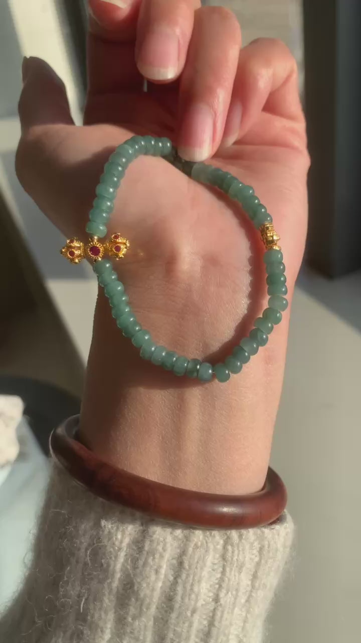 Emerald broken silver, copper and gilded vajra pestle bracelet